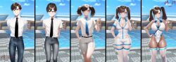 ai_generated ass_expansion before_and_after blue_eyes breast_expansion breasts brown_hair female gender_transformation genderswap genderswap_(mtf) hair_growth mm_tfs nai_diffusion rule_63 sequence stable_diffusion swimming_pool swimsuit tanned thick_thighs thighhighs transformation transformation_sequence twintails wide_hips
