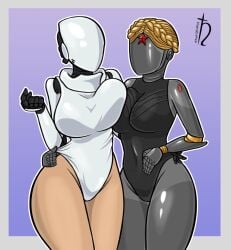 2girls atomic_heart big_breasts breasts crossover curvaceous faceless_female female female_only harvestman_here haydee haydee_(game) huge_breasts robot_girl the_twins_(atomic_heart) thick_ass thick_thighs wide_hips