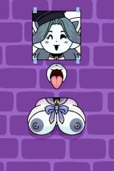 1girls 2d anthro breasts clothing female fur furry furry_only glory_wall jingle_bell mob_face open_mouth school_uniform shy_jaz solo temmie temmie_(undertale) through_wall underboob undertale undertale_(series) undertale_(series)glory_hole