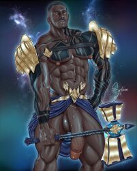 african african_male amadeus_aka_massively_mode axe big_cock big_penis cosplay dark-skinned_male dark_skin flaccid flaccid_penis huge_cock huge_cock hyper_penis looking_at_viewer male male_only melanin muscles muscular muscular_male onlyfans_model real_person seloros tattoos veiny_penis