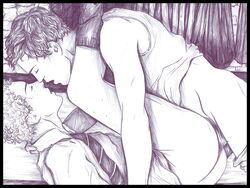 2boys anal anal_penetration anal_sex black_and_white bottomless curly_hair ericahpfa freckles gay glasses_removed gryffindor_tie hand_on_neck harry_potter imminent_kiss legs_on_shoulders male male_only monochrome multiple_boys multiple_males oliver_wood pants_down penis percy_weasley shirt_up tagme traditional_media_(artwork) yaoi