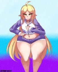 alphaerasure ass blonde_hair blush breast_expansion expansion_sequence green_eyes looking_at_viewer thighs