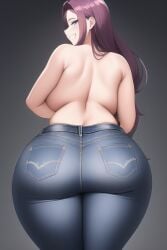 ai_generated blue_eyes brown_hair curvy curvy_figure gigantic_ass high_waisted_pants huge_ass huge_breasts long_hair looking_at_viewer nai_diffusion seductive_smile shiny_clothes shiny_hair stable_diffusion unknown_character