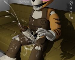 1boy 3d 3d_(artwork) absurd_res absurdres animatronic animatronics blender blender_(software) blender_eevee brown_clothing brown_pants bulge bulge_growth cum_drip cum_in_panties cum_in_pants cum_inside cum_leak cum_leaking cum_leaking_from_clothes cumming cumming_inside cumming_into_panties fazbear_fanverse fazbear_frights five_nights_at_freddy's fnaf freddy_fazbear's_pizzeria_simulator gay george george_(jolly) george_(jolly4) george_goodtime(jolly) george_nudity georgenudity growing_penis jolly jolly_(game) jolly_4 male male_focus male_only masturbating_cuck masturbation moan moaning non-human nude nude_male nudity nudity_goodtime orange_body orange_fur orange_hair orange_tail pants penis penis_growth rendered ripped ripped_clothing ripped_pants ripped_shorts scout_b(artist) sex sitting sofa solo solo_male spread_legs tiger tiger_tail white white_background white_floor