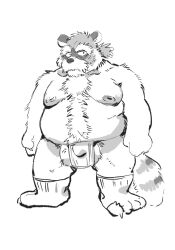 2022 anthro asian_clothing balls belly big_balls big_belly canid canine clothing east_asian_clothing fundoshi genitals hi_res japanese_clothing kemono male mammal moobs nipples overweight overweight_male raccoon_dog solo tanuki underwear yazoe