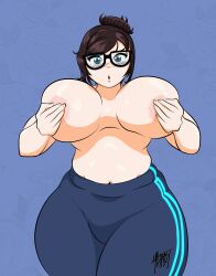 1girls big_breasts black_hair female female_focus female_only glasses grabbing_own_breast hair_bun huge_breasts light-skinned_female light_skin looking_at_viewer maghost mature mature_female mei_(overwatch) overwatch partially_clothed voluptuous voluptuous_female