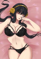 assassin black_hair cleavage fit_female hairband kukunia92 large_breasts lingerie red_eyes spy_x_family thorn_princess voluptuous yor_briar