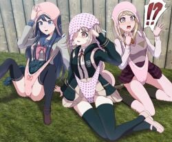 akamatsu_kaede alternate_version_available atomic_wedgie blush danganronpa danganronpa:_trigger_happy_havoc danganronpa_1 danganronpa_2:_goodbye_despair danganronpa_v3 embarrassed maizono_sayaka nanami_chiaki panties straight_hair super_danganronpa_2 thighhighs thighs upskirt uwa~a wedgie