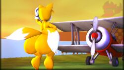 1boy 2_tails 3d 3d_(artwork) back_view big_ass big_butt bubble_butt canine confused dumptruck_ass femboy fox huge_ass male plane shinyagaia sonic_(series) sonic_the_hedgehog_(series) tails wide_hips