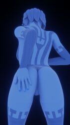 3d anus artist_request ass blue_body blue_hair blue_skin cortana cortana_v2 female female_focus female_only halo_(game) halo_(series) hand_on_ass no_source presenting_hindquarters presenting_pussy pussy sideboob source_request