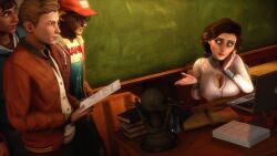 3d alternate_breast_size big_breasts bioshock bioshock_infinite elizabeth_comstock glasses ponytail shiftop short_skirt tagme white_shirt