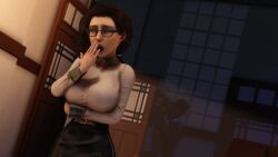 3d alternate_breast_size big_breasts bioshock bioshock_infinite elizabeth_comstock glasses ponytail shiftop short_skirt tagme white_shirt