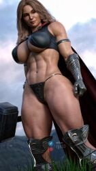 1girls 3d 3d_(artwork) abs athletic athletic_female big_breasts bikini_armor blonde_female blonde_hair blue_eyes breasts busty cape celebrity cga3d curvy cute daz3d daz_studio erotichris female female_only gauntlets hammer hourglass_figure human human_only impractical_armor jane_foster lady_thor large_breasts light-skinned_female light_skin looking_at_viewer marvel marvel_cinematic_universe mjolnir muscular muscular_female natalie_portman navel_piercing pawg pierced_belly_button realistic realistic_textures smug smug_expression solo solo_female thick thick_ass thick_thighs thong thor:_love_and_thunder thor_(series) wide_hips