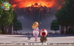 backpack bag belt big_ass big_breasts clothing edit edited footwear handwear hips human jumpsuit mario_(series) meme movie_poster nintendo pale_skin pixar_mom princess_peach shiny_skin super_mario_bros. super_mario_bros._(2023_film) toad_(mario) tudduls weapon