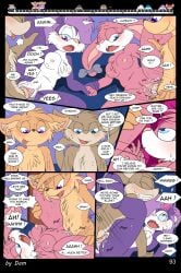 3_toes 4_fingers anthro babs_bunny breasts buster_bunny clothed clothing comic dam_(artist) dialogue english_text feet female fifi_la_fume fingers group hi_res lagomorph leporid male mammal mephitid page_93 plantigrade rabbit skunk speech_bubble straight_hair text tiny_toon_adventures toes toons toony train vehicle warner_brothers