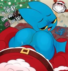 1boy 1girls 2022 adorabat anthro ass_clapping big_ass bouncing_ass bulge cartoon_network christmas clapping_buttocks fat_man female male mall_santa mao_mao:_heroes_of_pure_heart nervous ota_(artist) santa_claus santa_costume seductive suggestive tagme twerking