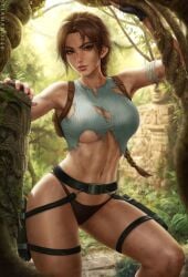 1girls alternate_version_available bandage bandaged_arm bare_midriff bimbo black_panties breasts brown_eyes brown_hair cleavage dirty female female_only full_lips gun hartman_hips holster lara_croft lara_croft_(classic) lara_croft_(l.a.u.) large_breasts looking_at_viewer midriff no_pants outdoors outside panties_only ponytail posing ripped_clothing sciamano240 solo solo_female sweat thigh_holster tomb_raider tomb_raider_(l.a.u.) underboob wide_hips