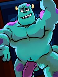 1boy balls bara biceps blue_body blue_fur disney erect_penis erection fangs fur gay genitals hi_res horn looking_at_viewer male male_only monster monsters_inc muscular muscular_male nude pecs penis pixar solo sulley tehbluebubble veiny_penis