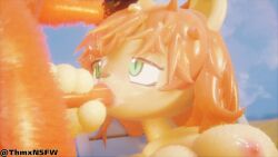 3d 3d_(artwork) anthro big_breasts blowjob cute_face dick dreams female furry green_eyes holding_penis male male/female orange_fur orange_hair penis sara sarafamily thmxnsfw yellow_fur