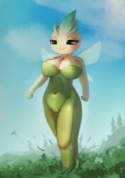 blue_eyes breasts celebi female generation_2_pokemon genitals green_body hi_res humanoid legendary_pokemon macro nintendo pokémon_(species) pokemon pokemon_(species) pokemorph pussy solo ti-suger video_games