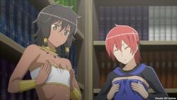 2girls animated dungeon_ni_deai_wo_motomeru_no_wa_machigatteiru_darou_ka female flat_chest loki_(danmachi) pressing_breasts_together small_breasts tiona_hiryute