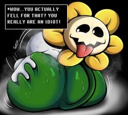 1boy 2d ambiguous_gender anon ass ass_built_separately big_ass english english_text face_in_ass fat_ass fat_butt femboy flower flowey_the_flower flowey_with_nothing_else_but_a_massive_ass huge_ass huge_butt male sniffing_ass sweat sweating sweaty_ass sweaty_butt tagme talking tepigfan101 text text_box thick_ass toby_fox tongue tongue_out undertale undertale_(series)