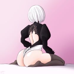 1girls ass ass_focus back big_ass bubble_ass bubble_butt clothing dat_ass exxina feet female female_only hair huge_ass legwear leotard nier nier:_automata nier_(series) short_hair solo solo_female thick_thighs thighhighs thighs wariza white_hair yorha_2b