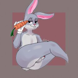 absurd_res anthro ass balls black_eyes bugs_bunny carrot digital_media_(artwork) food fur genitals girly grey_body grey_fur hi_res lagomorph leporid looney_tunes male male_only mammal penis plant rabbit rodd.y scut_tail short_tail simple_background smile smooth_fur solo thick_thighs vegetable warner_brothers wide_hips