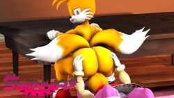 3d 3d_(artwork) amy_rose anthro ass ass_grab backsack balls balls_on_face big_ass big_ass_(male) big_balls big_penis bubble_butt canid canine clothed_female_nude_male domination female female_grab_male_ass femboy fox furry hedgehog licking_balls looking_pleasured male sega shinyagaia sonic_(series) squatting tails tails_the_fox