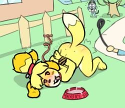 animal_crossing anthro arms_tied arms_tied_behind_back ass_up blush bodily_fluids bondage bound bowl canid canine canis collar container cum cum_in_bowl domestic_dog eledensfw exposed_butt female genital_fluids hands_behind_back isabelle_(animal_crossing) leash leash_and_collar mammal masochism nintendo on_ground outside pet_bowl petplay public public_spanking raised_tail raymond_(animal_crossing) riding_crop roleplay smile solo spanking tied_up tongue tongue_out video_games villager_(animal_crossing) whip whip_marks witness