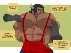 abs annoyed big_nipples big_pecs cow_boy disembodied_hand disembodied_hands fangs groping groping_breasts groping_pecs hjran_kyr(xianos) horns huge_pecs humiliation hyper hyper_muscles hyper_pecs kartos male_only man_boobs muscular muscular_male pinching_nipples tank_top