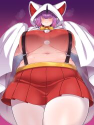 1girls 2022 amagaeru_(hylathewet) bbw breasts chubby chubby_female cosplay cyclops female female_only hair_over_eye hair_over_eyes hair_over_one_eye huge_breasts ishuzoku_kyoushoujo_sextet! looking_at_viewer oversized_sextet overweight overweight_female purple_hair see-through skirt smile solo thick_thighs unna_cherott