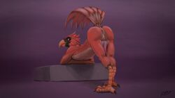 16:9 2022 absurd_res anthro anus ass avian beak bent_over bird cardinal_(bird) digital_media_(artwork) erection feathers genitals hi_res looking_back male multicolored_body nude original_character oscine passerine penis presenting presenting_anus presenting_hindquarters red_body red_feathers reku_illustration shaded signature simple_background smile solo tail_feathers two_tone_body widescreen