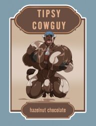 bandana big_nipples big_penis calendar_pinup chocolate_milk cow_boy february horns hyper hyper_muscles hyper_pecs kartos male_lactation male_only milk milk_liquor mj_(xianos) muscular muscular_male spotted_body tail tipsy_cowguy tongue_out xianos