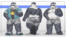 2022 absurd_res anthro ass balls_outline belly big_belly bottomwear bulge cai1448331577 clothing footwear genital_outline giant_panda hi_res hoodie kemono male mammal model_sheet moobs navel nipples penis_outline sandals shirt shorts solo topwear ursid