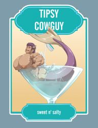 big_breasts big_pecs blush cow_boy horns horny huge_breasts huge_pecs hyper hyper_muscles hyper_pecs kartos liquor_bottle male_only martini_glass may mermaid merman milk milk_liquor muscular_male seacow seacow_(xianos) tipsy_cowguy xianos