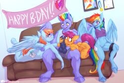 2022 3:2 absurd_res animal_genitalia animal_penis anthro balls blush bow_hothoof_(mlp) clothing cutie_mark daughter digital_media_(artwork) drizziedoodles english_text equid equine equine_penis eyebrows father father_and_child father_and_daughter female friendship_is_magic furniture genitals group hasbro heart hi_res male mammal mother mother_and_child mother_and_daughter multicolored_tail my_little_pony nude nuzzling parent parent_and_child pegasus penile penis penis_awe penis_nuzzling penis_worship rainbow_dash_(mlp) rainbow_tail raincest scootahoof scootaloo_(mlp) sofa straight_hair text windy_whistles_(mlp) windyhoof wings