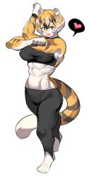 1girls abs amber_eyes anthro big_breasts breasts female looking_at_viewer looking_down mei_xiang muscular muscular_anthro muscular_female muscular_thighs mx99926 oc short_hair smile smiling sole_female solo solo_female solo_focus spoken_heart sports_bra sweatpants tail thick_thighs tiger tiger_ears tiger_girl tiger_print tiger_stripes tiger_tail wide_hips