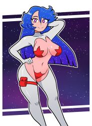 1girls big_breasts blue_hair bodysuit breasts commission large_breasts lunamaria_(pigmasteroink) oc original_character pasties purple_eyes see-through see-through_clothing shiny_hair skin_tight somthingcanvas space sparkly_hair star stars thick thick_ass thick_thighs white_body white_skin