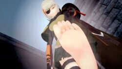 5_toes boots boots_removed feet femdom girls'_frontline koikatsu m16a1_(boss)_(girls'_frontline) m16a1_(girls'_frontline) pov pov_feet smell smelly_feet soles white_hair yellow_eyes