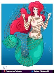 ariel bondage breasts captured disney disney_princess fishing_net infamea mermaid mermaid_tail net nipples red_hair the_little_mermaid topless topless_female trapped underwater water