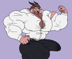 anthro belt big_muscles big_penis bite black_bottomwear black_clothing black_horn black_pants bodily_fluids bottomwear bovid bulge caprine clothing flexing fur gabriel_(parttimeyeen) genital_fluids genitals goat hair hi_res horn huge_cock huge_muscles male mammal multicolored_body multicolored_fur muscular muscular_anthro muscular_male muscular_thighs nipple_outline pants parttimeyeen_(artist) penis pose precum precum_through_clothing red_body red_fur red_hair shirt simple_background solo thick_thighs tight_clothing tongue tongue_bite tongue_out topwear wet wet_clothing white_clothing white_shirt white_topwear