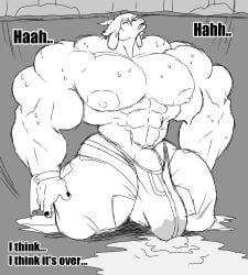 abs anthro barely_contained big_muscles big_pecs big_penis bodily_fluids bovid bulge caprine clothing crater dialogue drooling eyewear gabriel_(parttimeyeen) genital_fluids genitals glasses goat growth hi_res horn huge_cock huge_muscles looking_pleasured male mammal monochrome muscle_growth muscular muscular_thighs night nipples parttimeyeen_(artist) pecs penis precum precum_through_clothing saliva solo sweat thick_thighs tight_clothing torn_clothing wet wet_clothing