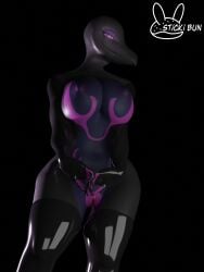 2020s 2022 3:4 3d_(artwork) anthro areola bedroom_eyes big_breasts black_background breast_squish breasts clothing digital_media_(artwork) fan_character female front_view genitals hecate_(magicallylewd) hi_res latex legwear looking_at_viewer mostly_nude narrowed_eyes nintendo nipples pokémon_(species) pokemon pokemon_(species) portrait pussy reptile salazzle scalie seductive simple_background smile solo squish standing sticki_bun three-quarter_portrait video_games