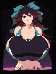 2d big_breasts breasts_bigger_than_head clothed female huge_breasts hyper_breasts nipples pixel_art red_eyes swimsuit takorin touhou utsuho_reiuji wings