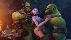 1girls 2boys 3d alliance_(warcraft) anal anal_sex blizzard_entertainment branding_mark collar double_penetration green_skin horde horde_(warcraft) horde_domination horde_symbol horde_tattoo interspecies large_breasts large_penis night_elf orc orc_(warcraft) orc_dom orc_male orced purple_skin sex tattoo vaginal_penetration valnoressa valnoressa_leafwhisper warcraft white_hair world_of_warcraft