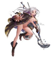 1girls ass_visible_through_thighs attack boots braid breasts brown_eyes coat completely_nude edit female female_only fire_emblem fire_emblem_awakening fire_emblem_heroes fish fishing_net frown gloves grey_hair medium_breasts medium_hair naked_boots naked_coat naked_gloves net nintendo nipples nude nude_female nude_filter open_mouth pussy robin_(female)_(summer)_(fire_emblem) robin_(fire_emblem) robin_(fire_emblem)_(female) solo spear splooshiemon twintails weapon