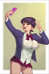 1girls 2022 animated big_breasts breasts button_gap felaz20 female female_focus female_only komi-san_wa_komyushou_desu komi_shuuko loop mature_female milf miniskirt no_sound one_eye_closed panties pantyshot_(standing) peace_sign purple_hair rizdraws school_uniform selfie short_hair shorter_than_10_seconds shorter_than_30_seconds skirt smartphone solo standing taking_picture v video