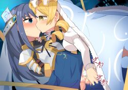 2girls blonde_hair blue_eyes blue_hair crown drill_hair fingering fingers holy_mami human human_only kissing light-skinned_female light_skin long_hair magia_record:_mahou_shoujo_madoka_magica_gaiden magical_girl mahou_shoujo_madoka_magica mikagami_jun multiple_girls nanami_yachiyo pussy teenager tomoe_mami vagina white_skin yellow_eyes young younger_female yuri