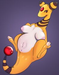 1:1 absurd_res ampharos anus big_breasts breasts female feral gem generation_2_pokemon genitals hand_on_breast hi_res hooves lying mammal markings nintendo nude on_back open_mouth pokémon_(species) pokemon pokemon_(species) pussy simple_background slightly_chubby solo video_games wisty yellow_body